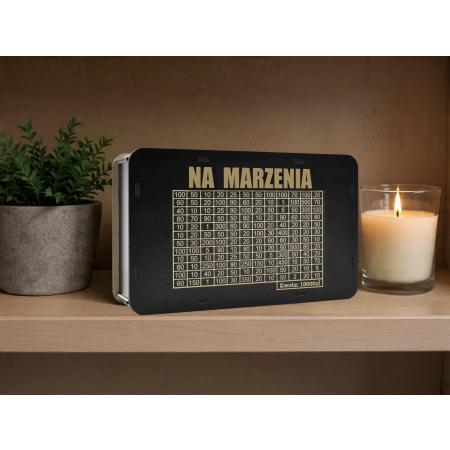 Czarna Skarbonka wykreślanka na marzenia różne sumy do wyboru